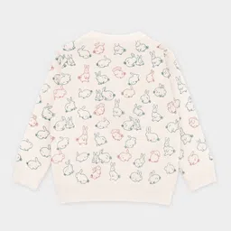 Mi Arcus Cotton Blend Knit Full Sleeves Bunny Printed Sweatshirt & Joggers Set - Cream image 5