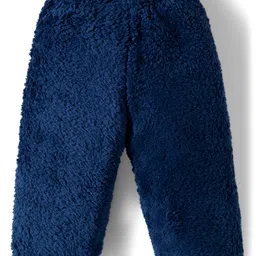 Babyhug Velour Knit Front Open Full Sleeves Night Suit with Animal Applique - Navy Blue image 4