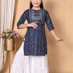 ikonic fashion Girls Festive & Party Kurta and Palazzo Set (Dark Blue Pack of 1) image 3
