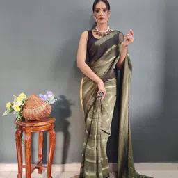 KAYOMMI Women Striped Zari Pure Chiffon Ready to Wear Saree-image-20