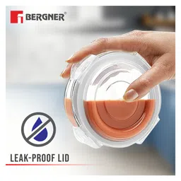 Bergner Borosilicate Glass Side Lock Storage Round Container with Lid - 400ml, Clear, Ice Blue Gasket (Set of 2) image 5