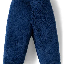 Babyhug Velour Knit Front Open Full Sleeves Night Suit with Animal Applique - Navy Blue image 5