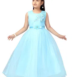 BAESD Girls Floral Embroidered Applique Net Gown Maxi Dress-picture-35