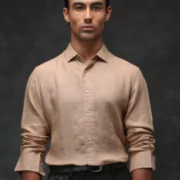 Rare Rabbit Beige Linen Solid Regular Fit Formal Shirt image 1