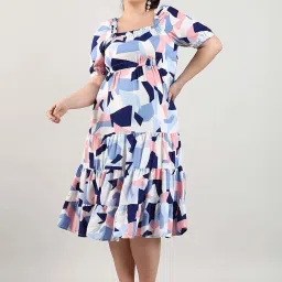 Instafab Plus Blue Regular Fit Printed Dress image 1