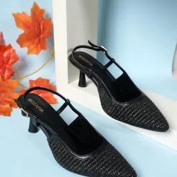 Mozafia Women's Black Back Strap Stilettos image 1