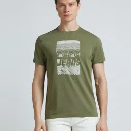 Pepe Jeans Green Cotton Slim Fit Printed T-Shirt image 1