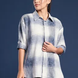 Hancock Beige & Navy Cotton Checks Shirt image 1