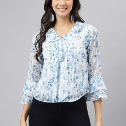 Latin Quarters Sky Blue Floral Print Top image 1
