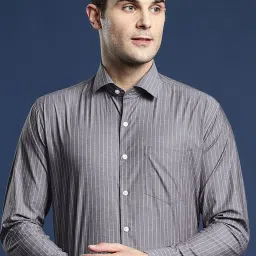 Hancock Grey Cotton Slim Fit Stripes Shirts image 1