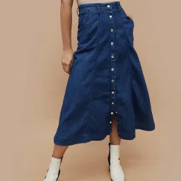 Code by Lifestyle Blue Cotton A-Line Skirt image 1