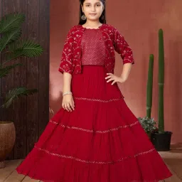 Aarika Girls Maroon & Pink Embellished Lehenga with Choli image 1