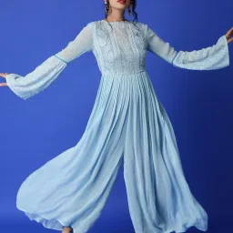 Monk and Mei Salma Chikankari Jumpsuit- Ice Blue image 1