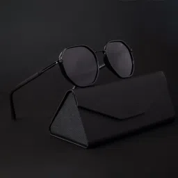 Voyage Black Geometric Polarised and UV Protected Lens Unisex Sunglasses image 1