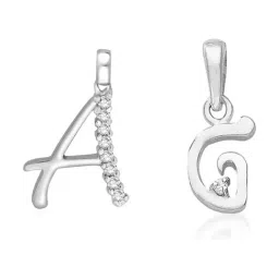 Taraash 92.5 Sterling Silver 'A' & 'G' Initial Letter Couple Pendants-image-0