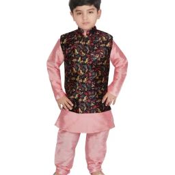 SG Yuvraj Kids Black & Pink Floral Print Full Sleeves Kurta Set-picture-10