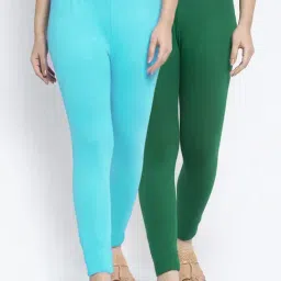 Gracit Green & Blue Mid Rise Leggings - Pack Of 2-image-26
