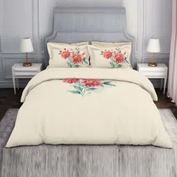 Spaces Vivant Cream & Red 100% Cotton 210 TC Double Bedsheet with 2 Pillow Covers image 1