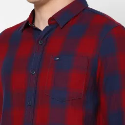 Lee Dark Red & Navy Slim Fit Checks Shirt image 5