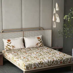 DDecor Brown Cotton 145 TC King Bedsheet with 2 Pillow Covers image 1