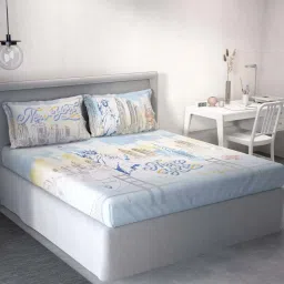 DDecor Blue Cotton 145 TC Double Bedsheet with 2 Pillow Covers image 1