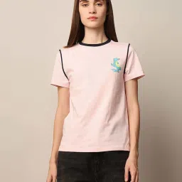 Only Pink Cotton Regular Fit Printed T-Shirt image 1
