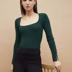 Code By Lifestyle Dark Green Regular Fit Top image 1