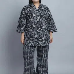 TAG 7 Black Cotton Printed Top Pyjamas Set image 1