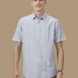 Cavallo By Linen Club Blue Linen Contemporary Fit Striped Shirt image 1