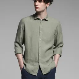 Jack & Jones Green Linen Regular Fit Texture Shirts image 1