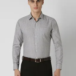 Van Heusen Grey Cotton Slim fit Checks Formal Shirt image 1