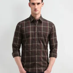 Arrow Sport Brown Cotton Slim Fit Checks Shirt image 1