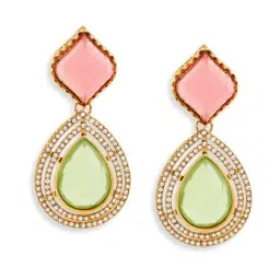 Zaveri Pearls Green Pink Stones Dazzling Austrian Diamonds Statement Dangle Earring image 3