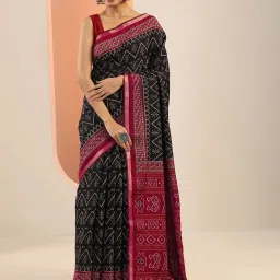 Libas Black Printed Saree With Unstitched Blouse image 1
