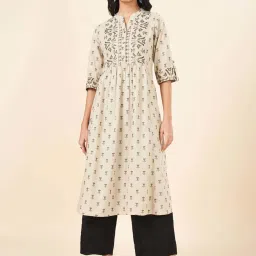 Rangmanch by Pantaloons Beige Cotton Printed A Line Kurta image 1