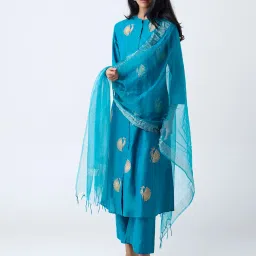 Vark by Westside Teal Sequin Embellished A-Line Ethnic Set image 1