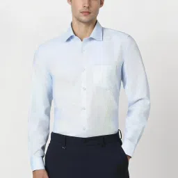 Van Heusen Blue Cotton Regular Fit Self Pattern Shirt image 1