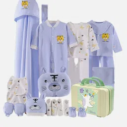 Little Surprise Box Unisex Blue Cotton Printed Full Sleeves Baby Hamper Gift Set image 1
