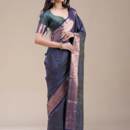 Koskii Peacock Blue Zariwork (Gold) Banarasi Silk Saree image 1