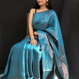 Blissta Blue Silk Woven Saree With Unstitched Blouse image 2