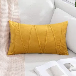 Khooti Gold-Toned Self Design Velvet Washable Rectangle Cushion Cover 18 x 24 Inch-picture-20