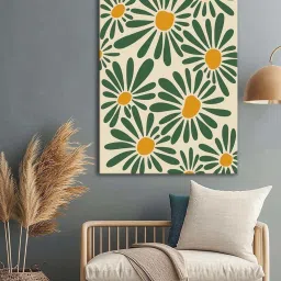 999Store Green & Yellow Canvas Retro Daisy Art image 1