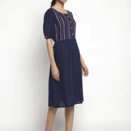 Aurelia Navy Embroidered A-Line Dress image 4