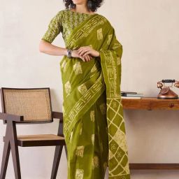Saree Mall Green Printed Sarees With Unstitched Blouse-picture-28