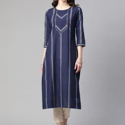 Cottinfab Navy Cotton Printed Kurta image 1