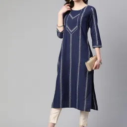 Cottinfab Navy Cotton Printed Kurta image 3