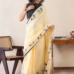 Saree Mall Yellow Printed Sarees With Unstitched Blouse-image-56