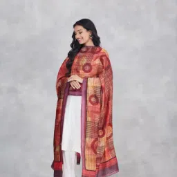 Fabindia Maroon Regular Fit Printed Dupatta image 1