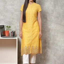 Rangriti Yellow Printed A Line Kurta image 1