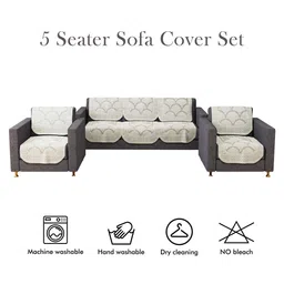 RUBOXA Cream-Coloured & Off White Printed Cotton Sofa Cover image 4